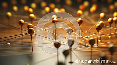 network concept, pins on table linked by threads, create connections. generative ai AIG32 Stock Photo