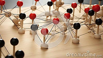 network concept, pins on table linked by threads, create connections. generative ai AIG32 Stock Photo