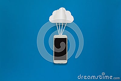 Network connection and cloud storage technology concept. Data communications and cloud computing network concept. Smart phone flyi Stock Photo