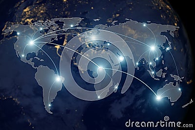 Network connection partnership and world map. Stock Photo