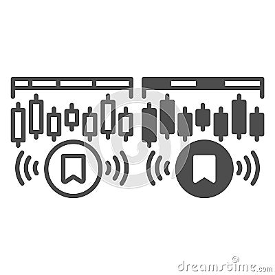 Network data with marker line and solid icon, neural dataset concept. Vector graphics. Pump and dump token with mark Vector Illustration