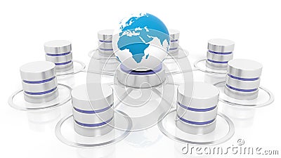 Network database connected with world icon Stock Photo