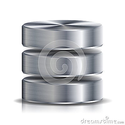 Network Database Disc Icon Vector. Highly Detailed Illustration Of Computer Hard Disk. Silver, Chrome Metal. Backup Concept Isolat Vector Illustration