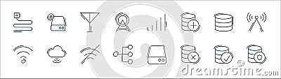 network and database line icons. linear set. quality vector line set such as database, database, conection, internet, antenna, Vector Illustration