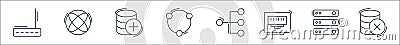 Network and database line icons. linear set. quality vector line set such as database, server, chip, conection, share, database, Vector Illustration