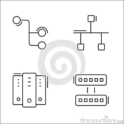 network and database line icons. linear set. quality vector line set such as servers, server, ports Vector Illustration
