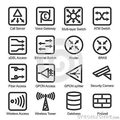 Network Equipment Icon Set Vector Illustration