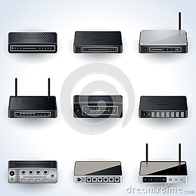 Network equipment icons Vector Illustration