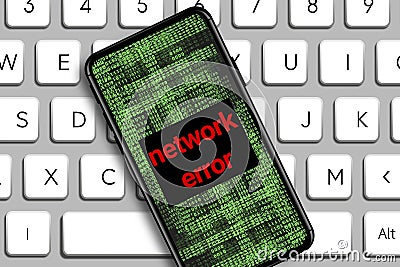 network error word and Hacker icon in mobile phone with digital code numbers Stock Photo