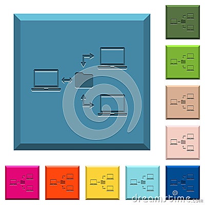 Network file system engraved icons on edged square buttons Stock Photo