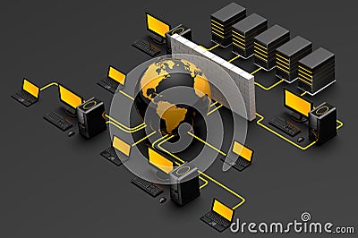 Network Firewall Cartoon Illustration