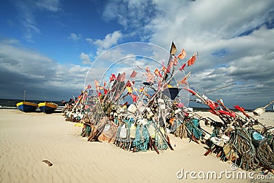 Network fishing on the beach and boats 7 Stock Photo