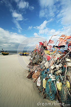 Network fishing on the beach and boats 6 Stock Photo