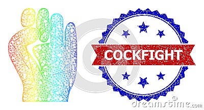 Network Fist Web Mesh Icon with Rainbow Gradient and Unclean Bicolor Cockfight Stamp Stock Photo