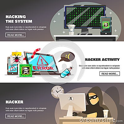 Network Fraud Banners Set Vector Illustration