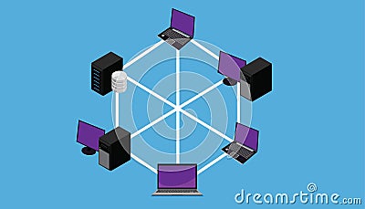 Network full connection lan wan topology Vector Illustration