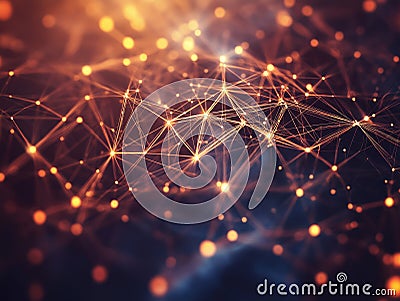 Network of glowing points connected by lines, representing data flow or digital communication in a futuristic abstract style Stock Photo