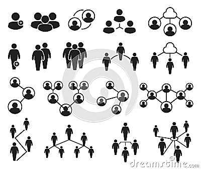 Network group icons. People in groups, community networks, business communication, conference or meeting, cloud Vector Illustration