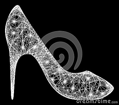 Network High Heel Shoe Mesh with Bright Flash Nodes Vector Illustration