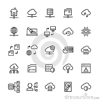 Network hosting icon set in line style Vector Illustration