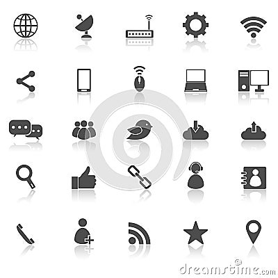 Network icons with reflect on white background Vector Illustration