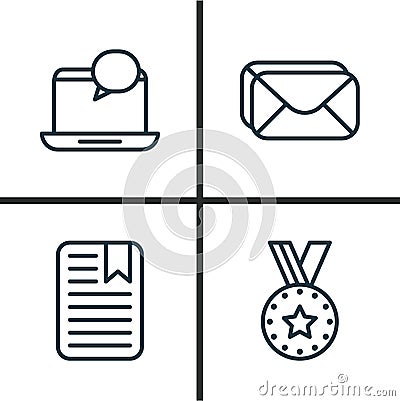 Network Icons Set. Collection Of Medal, Note Page, Mail And Other Elements. Also Includes Symbols Such As Reward, New Vector Illustration