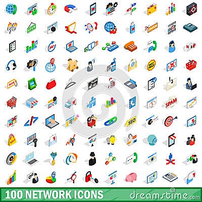 100 network icons set, isometric 3d style Vector Illustration