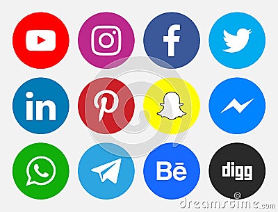 Network Icons Social Media Color New Vectors Vector Illustration