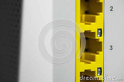 Network inputs on a router Stock Photo