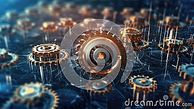 A network of interconnected gears, with each gear representing a different aspect of the digital ecosystem, emphasizing the Stock Photo