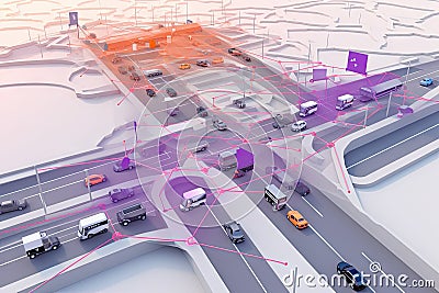 network of interconnected iot sensors, providing real-time data on traffic congestion and weather conditions Stock Photo
