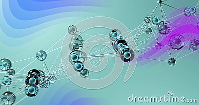 Network of interconnected nodes and lines over colorful gradient background, image Stock Photo