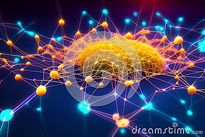 A network of interconnected nodes representing the neural networks of an AI system. Generative AI Stock Photo