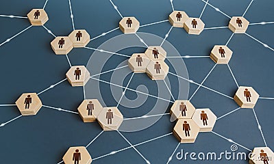 Network of interconnected people. Interactions between employees and working groups. Social business connections. Networking Stock Photo