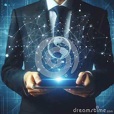 A network of interconnected points or nodes, which are linked by lines to form a complex web Stock Photo