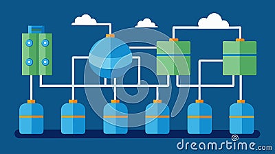 A network of interconnected storage tanks strategically p to provide reliable and efficient storage for compressed Vector Illustration