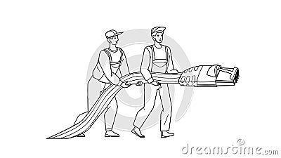 Network Lan Support Repairmen With Cable Vector Vector Illustration