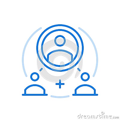 Network marketing, vector line icon. Social business technology communication of community for global teamwork. Vector Illustration