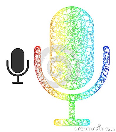 Network Microphone Web Mesh Icon with Spectrum Gradient Vector Illustration