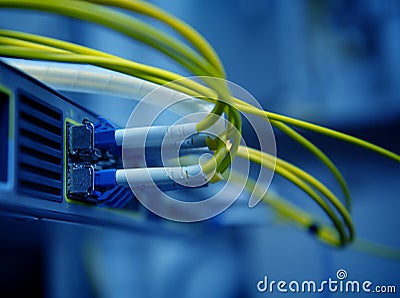 Network optical fiber cables Stock Photo