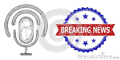 Network Podcast Web Mesh and Textured Bicolor Breaking News Stamp Vector Illustration