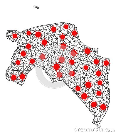 Network Polygonal Map of Groningen Province with Red Covid Centers Vector Illustration