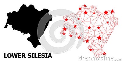 Network Polygonal Map of Lower Silesia Province with Red Stars Vector Illustration