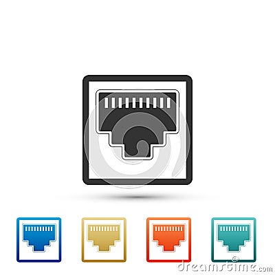 Network port - cable socket icon isolated on white background. LAN port icon. Ethernet simple icon. Local area connector Vector Illustration