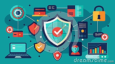 A network security data mine constantly scanning for any suious activity and mitigating potential risks.. Vector Vector Illustration