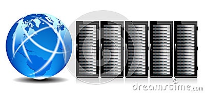 Network Servers with Globe Vector Illustration