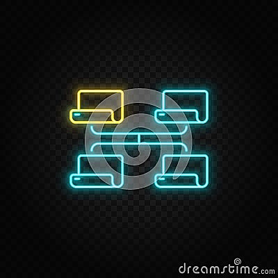 Network, share. Blue and yellow neon vector icon. Transparent background Vector Illustration