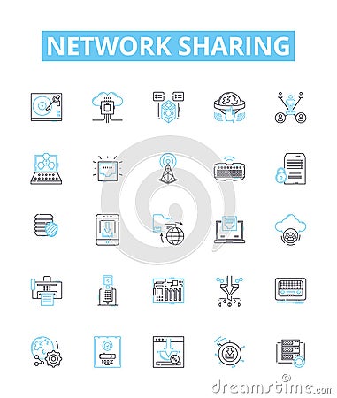 Network sharing vector line icons set. Networking, Sharing, Network, File, Data, Sharing, LAN illustration outline Vector Illustration