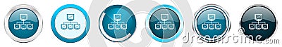 Network silver metallic chrome border icons in 6 options, set of web blue round buttons isolated on white background Stock Photo