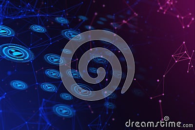Cloud storage digital technology internet network background, sytem hologram link working, web of internet of things Cartoon Illustration